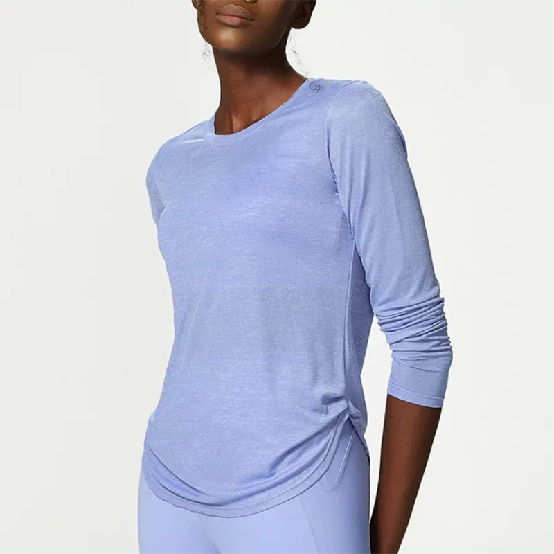 Long Sleeve  Side Pleated Loose Workout Top