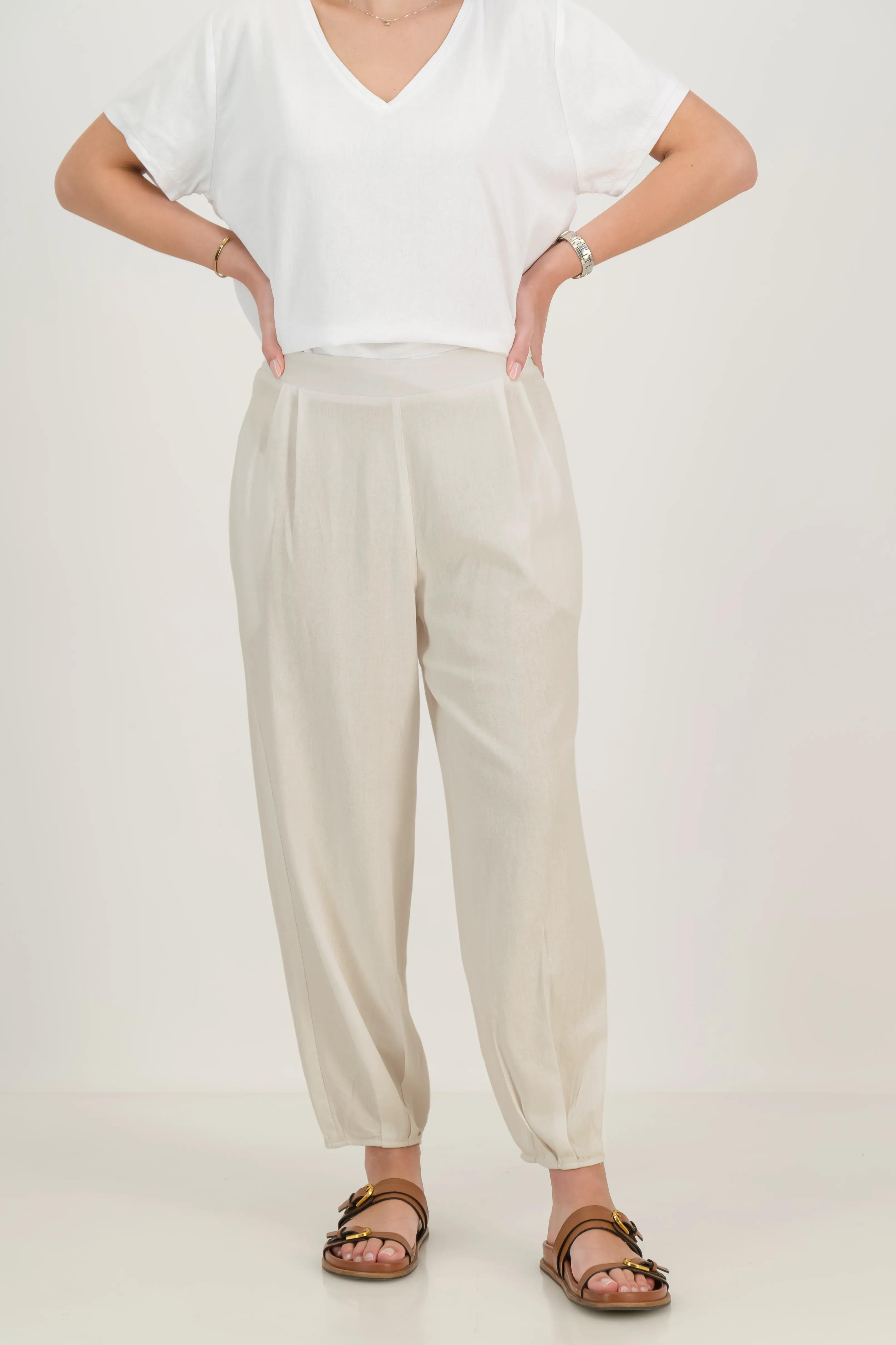 Marisa Linen Pleat Cuff Pants