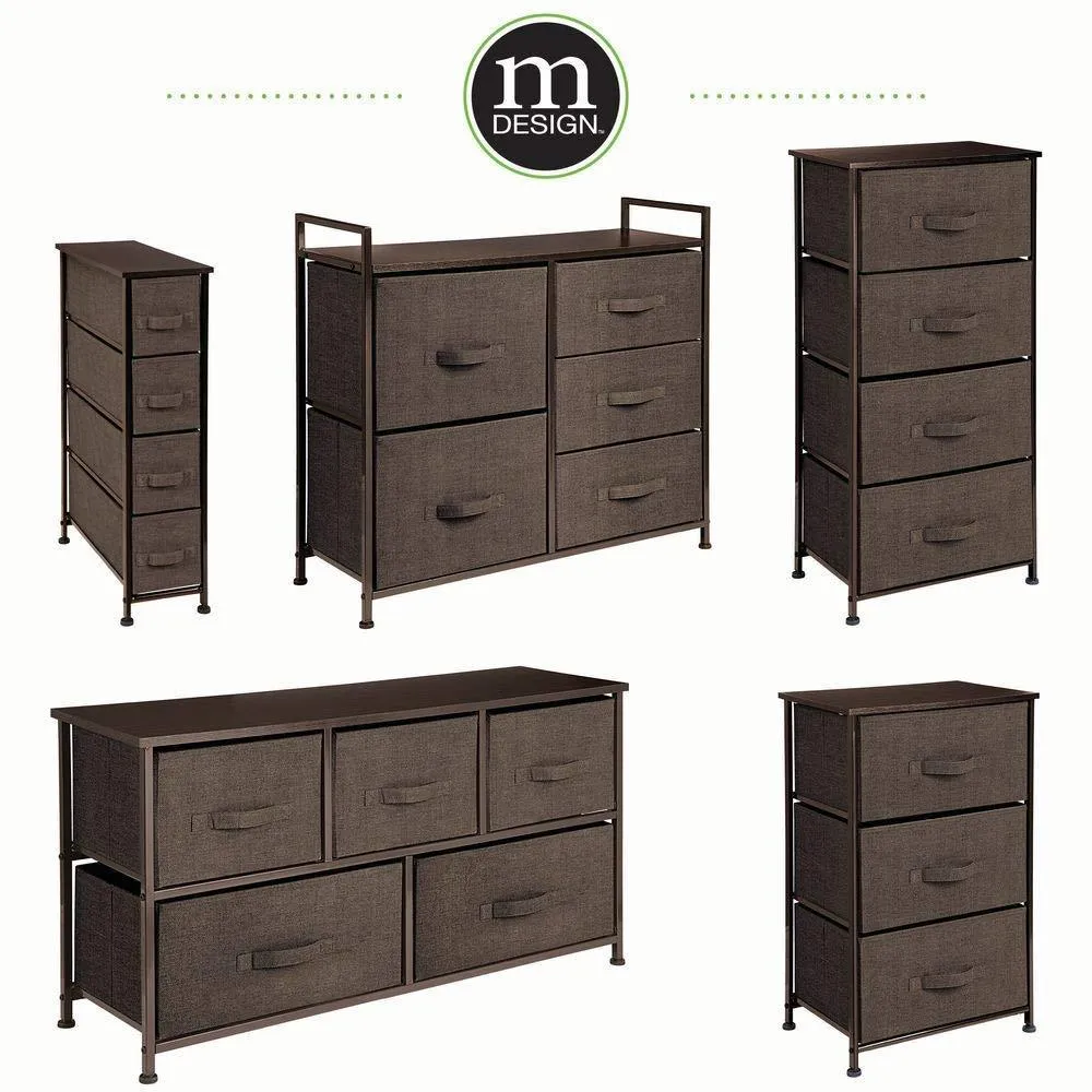 mDesign Wide Dresser Storage Tower - Sturdy Steel Frame, Wood Top, Easy Pull Fabric Bins - Organizer Unit for Bedroom, Hallway, Entryway, Closets - Textured Print, 5 Drawers - Espresso Brown