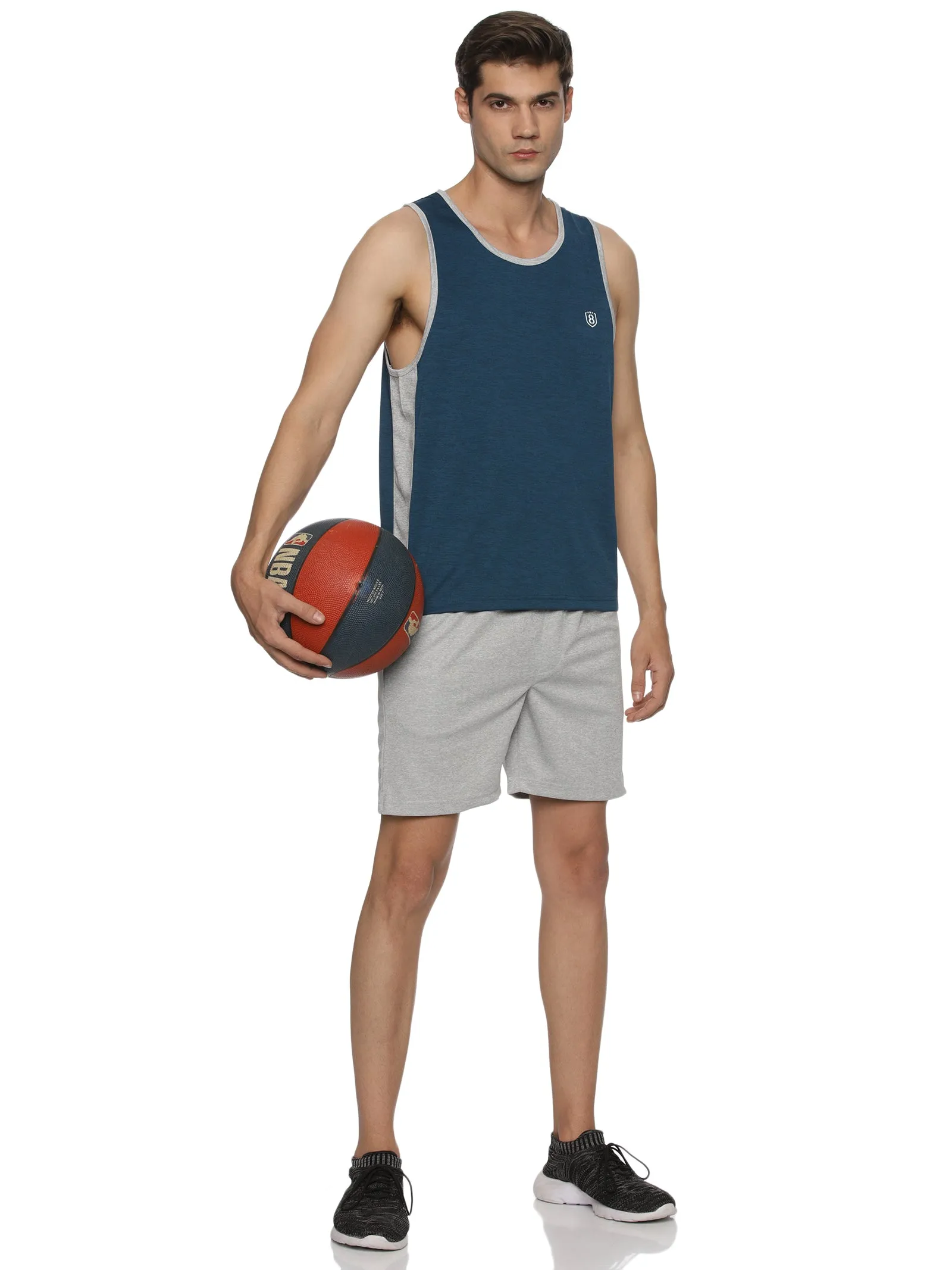 Men Breathable Polyester Sleeveless Sports Basketball Blue Tank Top