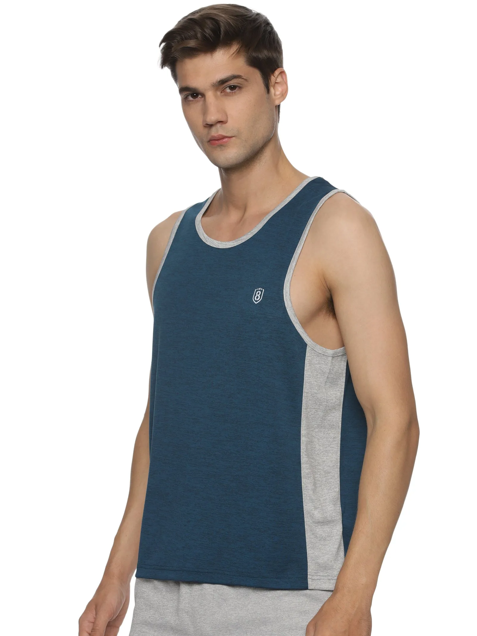 Men Breathable Polyester Sleeveless Sports Basketball Blue Tank Top