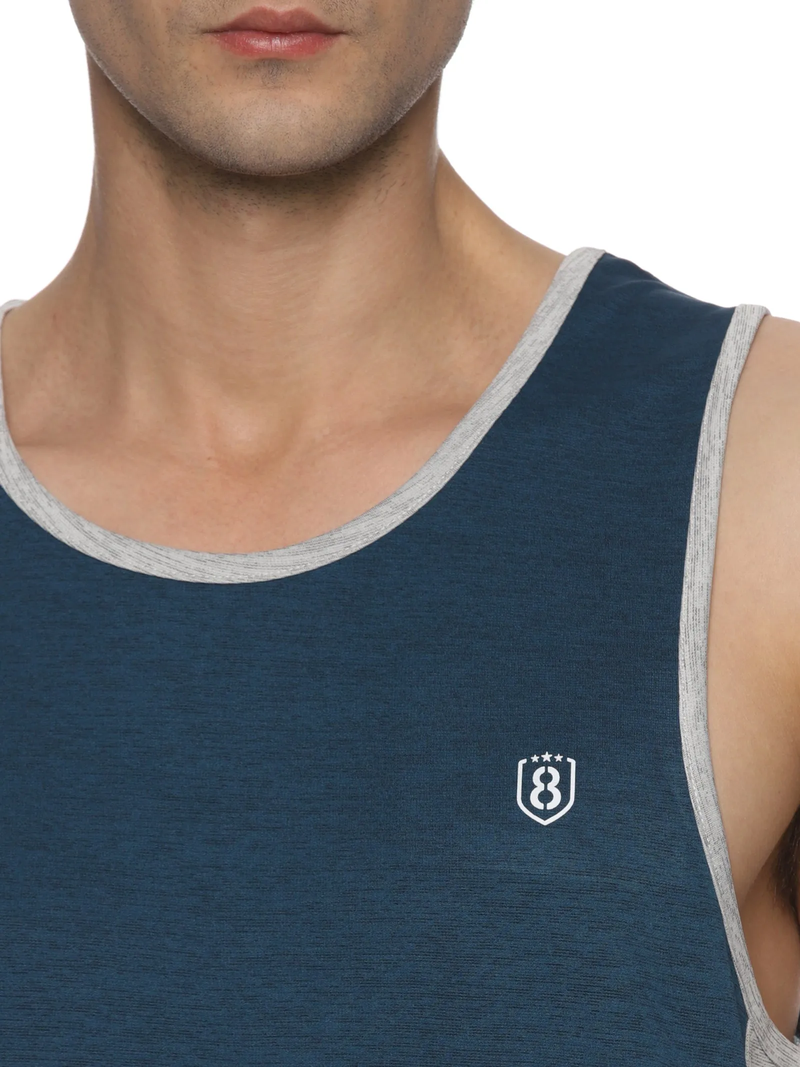 Men Breathable Polyester Sleeveless Sports Basketball Blue Tank Top