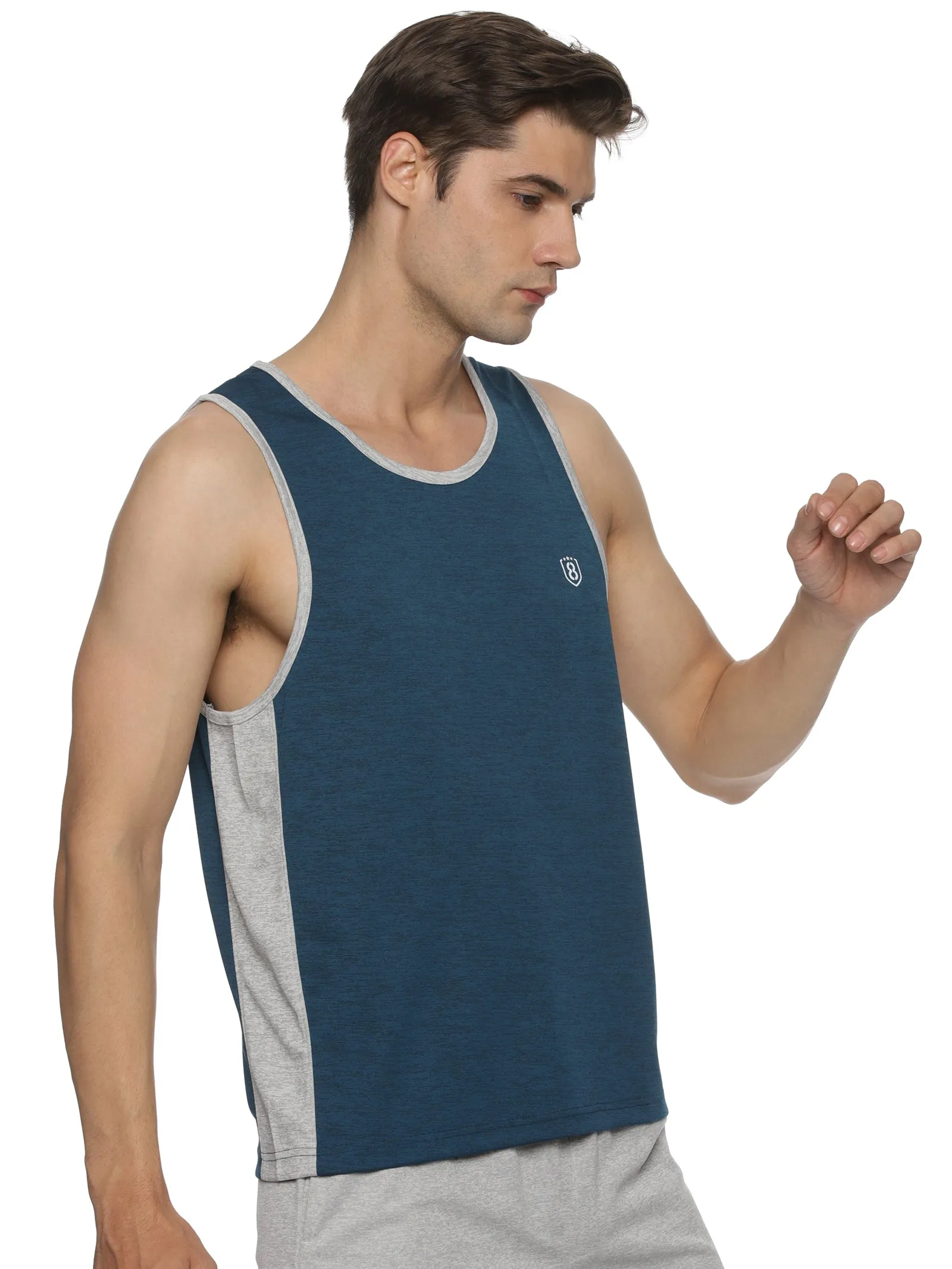 Men Breathable Polyester Sleeveless Sports Basketball Blue Tank Top