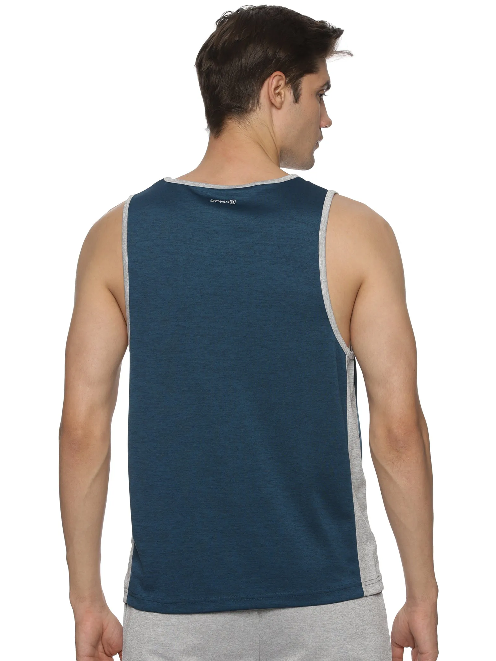 Men Breathable Polyester Sleeveless Sports Basketball Blue Tank Top