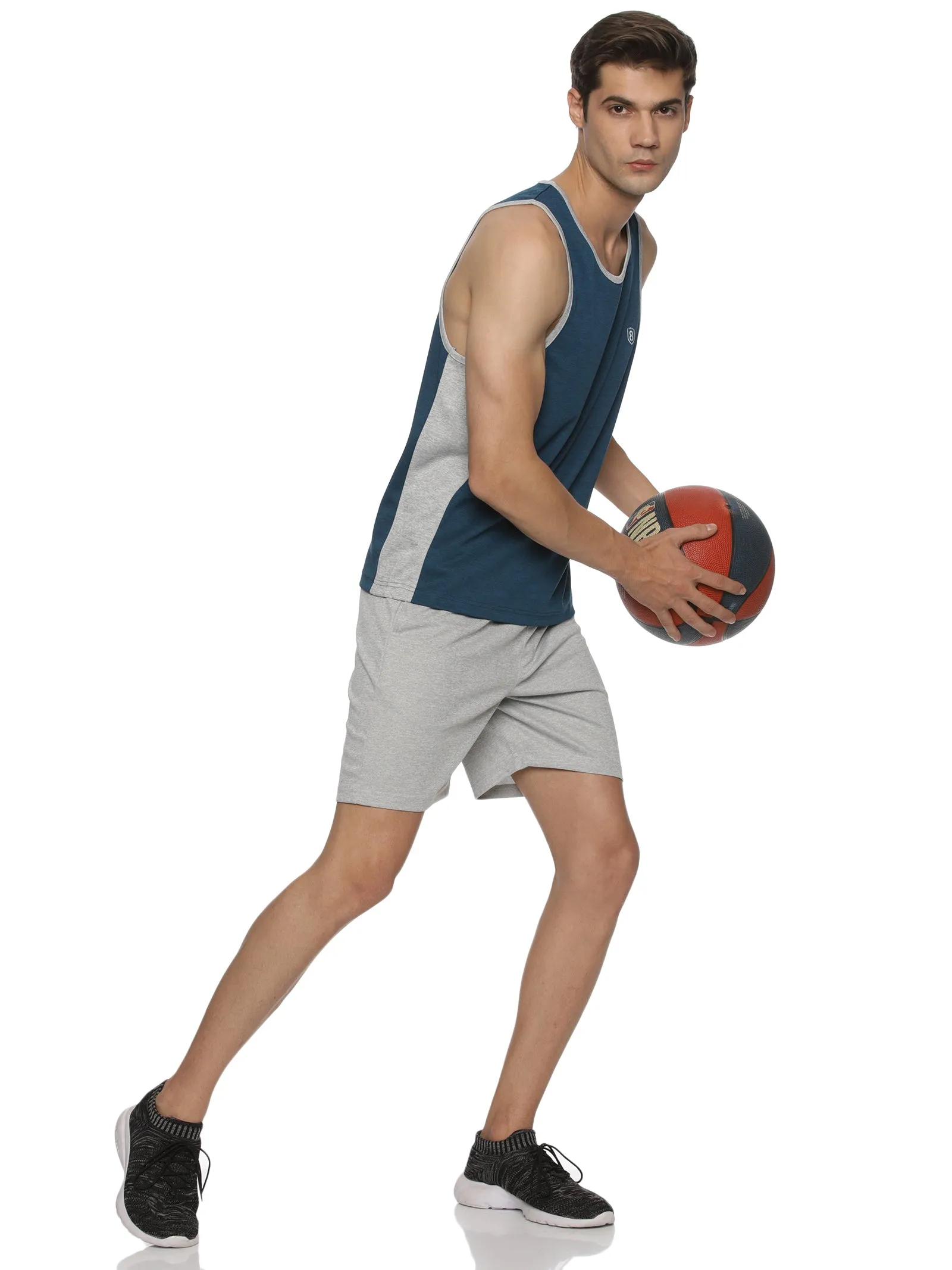 Men Breathable Polyester Sleeveless Sports Basketball Blue Tank Top