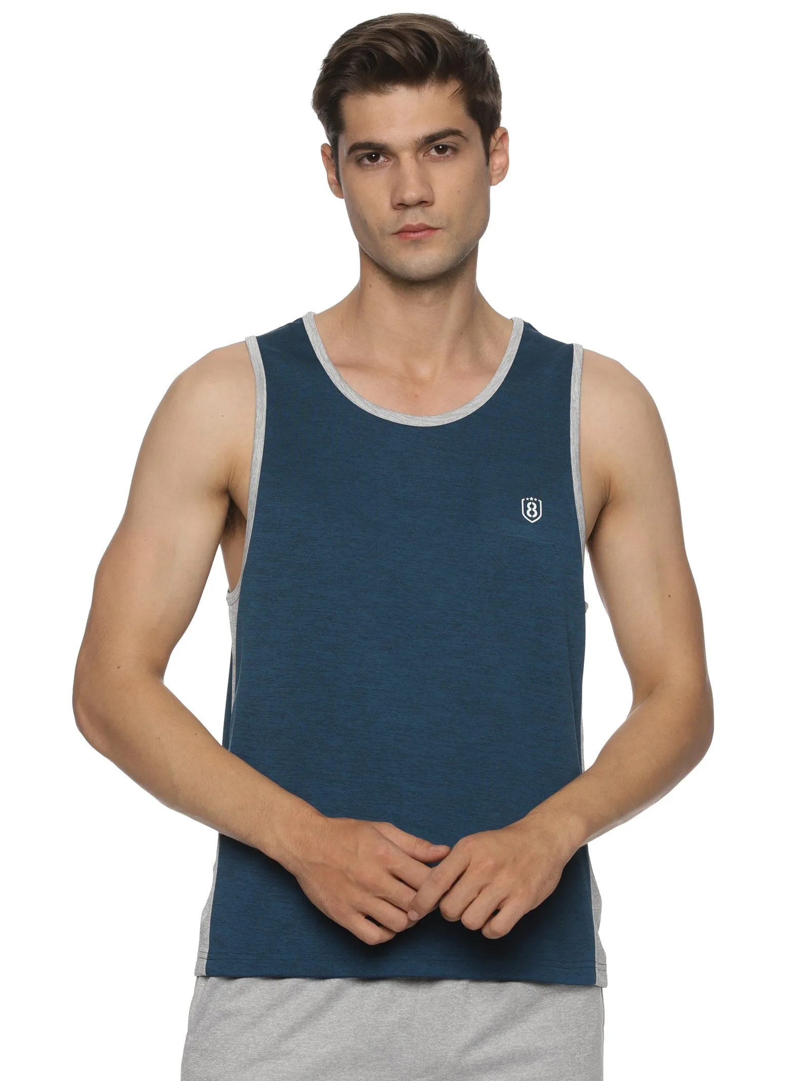 Men Breathable Polyester Sleeveless Sports Basketball Blue Tank Top