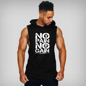 Mens Hooded Tank Top - Cotton Sleeveless Vest Sweatshirt - Fitness Workout Sportswear Tops (TM7)(F101)(F8)