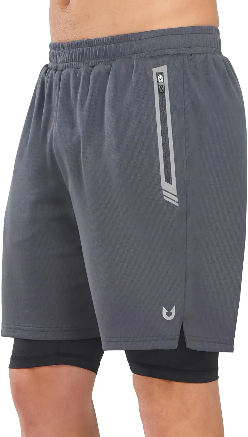 Men's Mesh 2 in 1 Workout Running Shorts 7" Athletic Gym Shorts