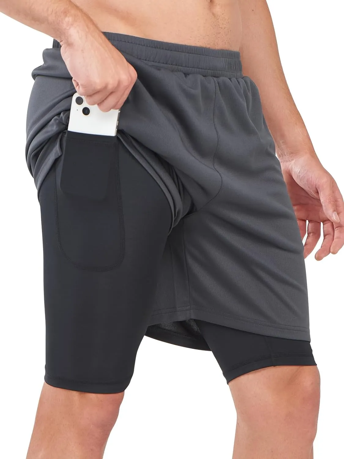 Men's Mesh 2 in 1 Workout Running Shorts 7" Athletic Gym Shorts