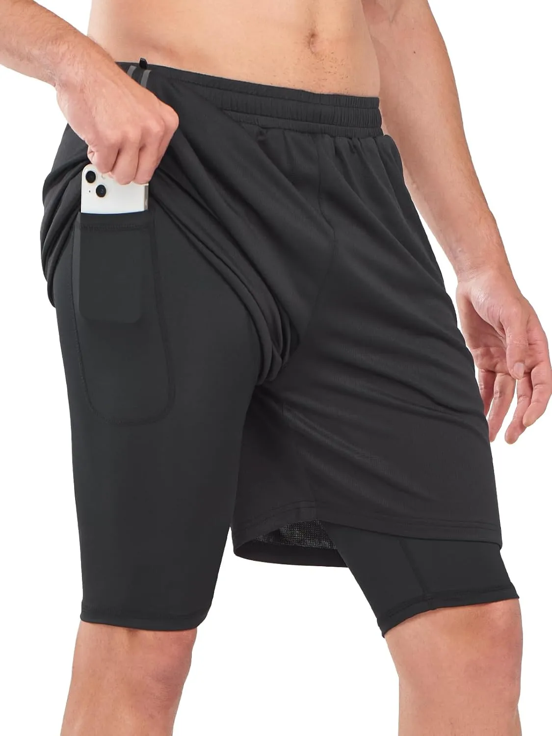 Men's Mesh 2 in 1 Workout Running Shorts 7" Athletic Gym Shorts