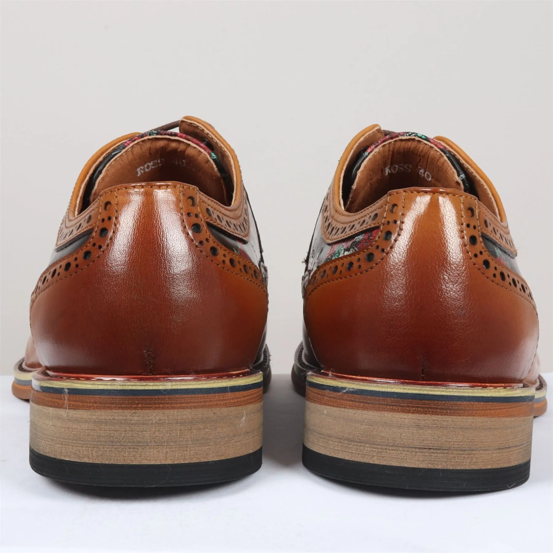 Men's Shoes Brown Floral Skull Print Leather Oxford Brogue Lace Up Formal Dress Shoe