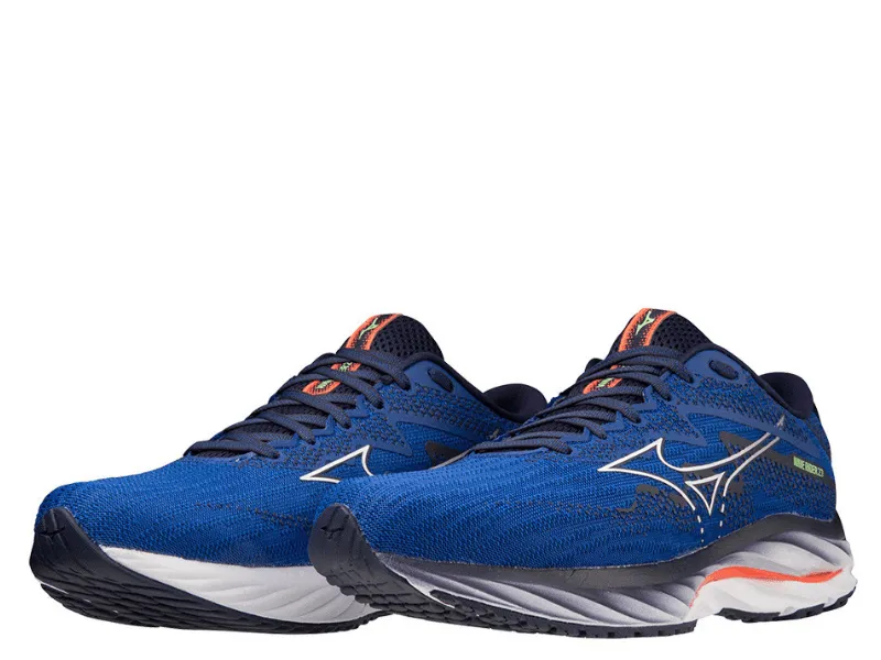 Mizuno Wave Rider 27 Mens Running Shoe (Surf the Web/White/Neon Flame)