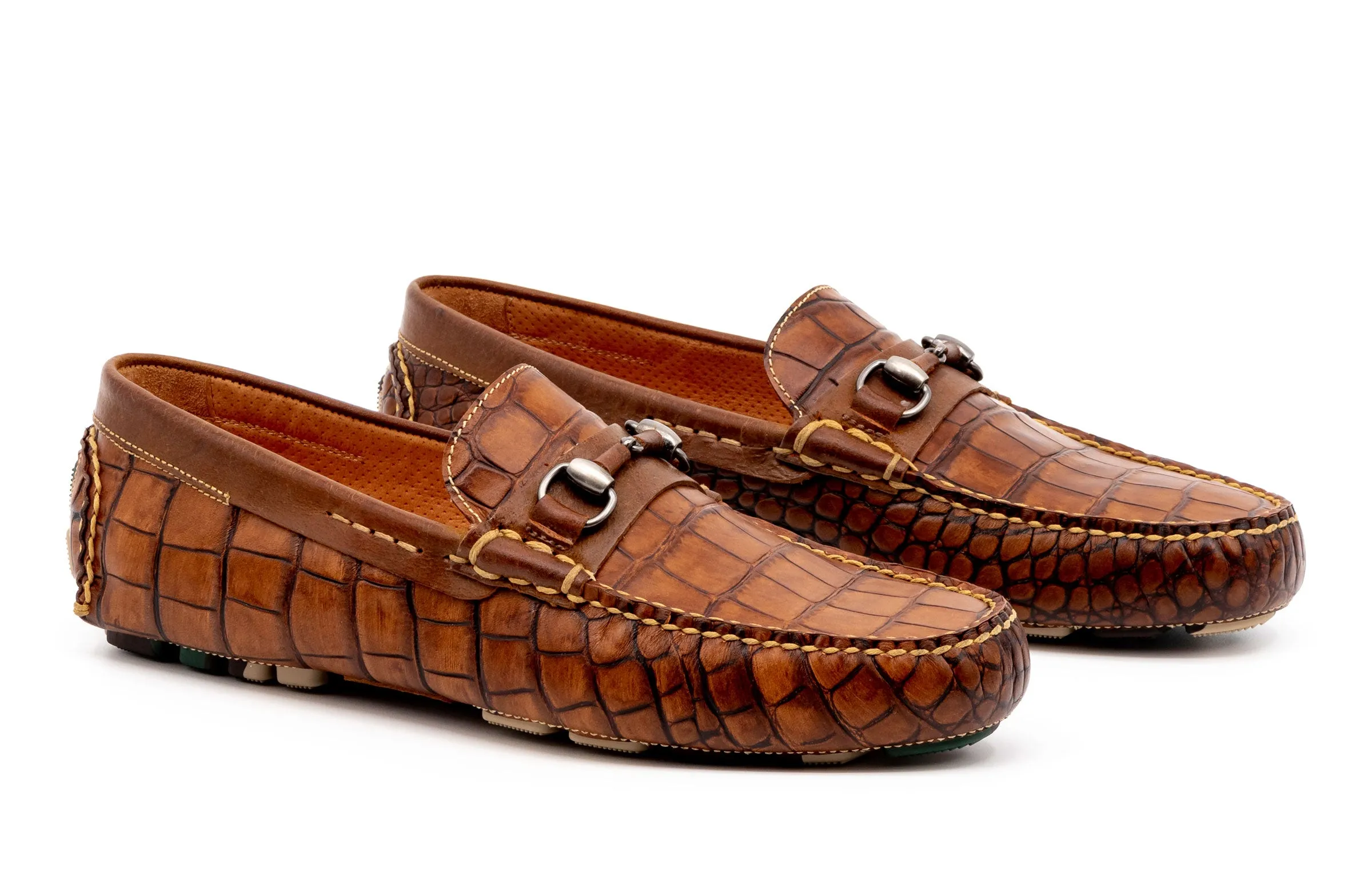 Monte Carlo Alligator Grain Horse Bit Driving Loafers - Chestnut