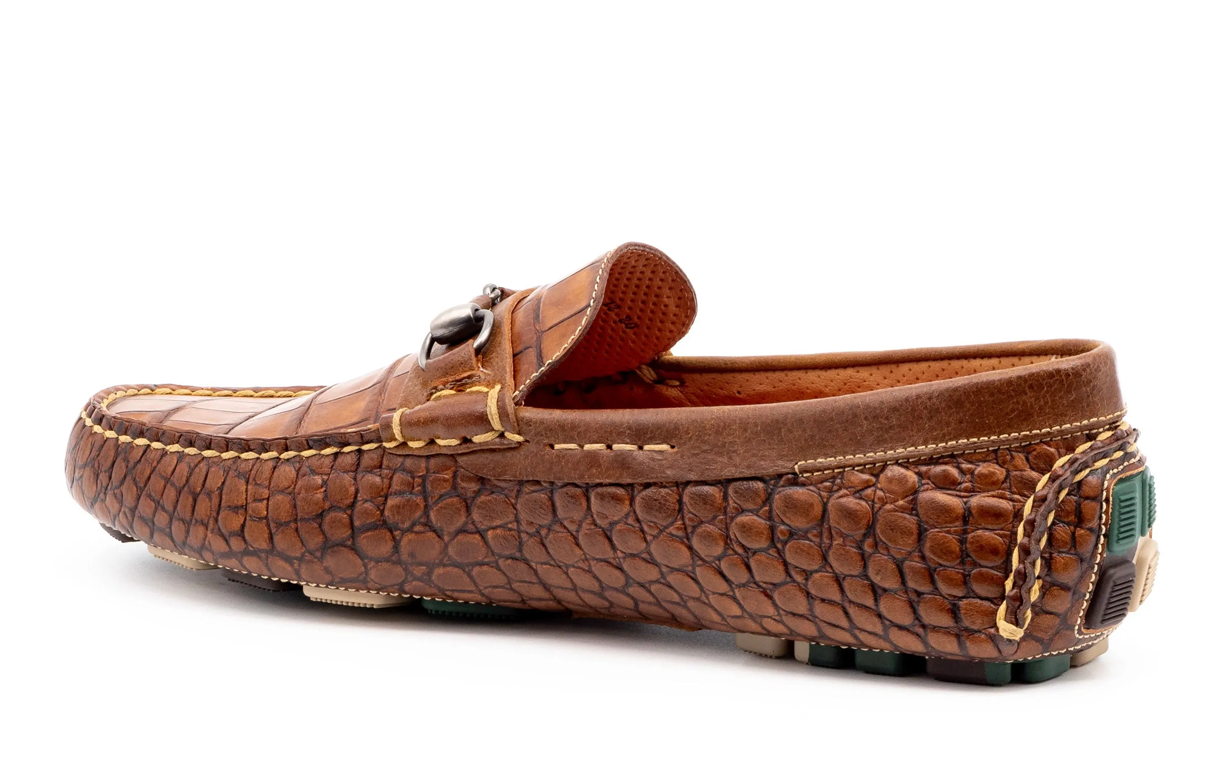 Monte Carlo Alligator Grain Horse Bit Driving Loafers - Chestnut