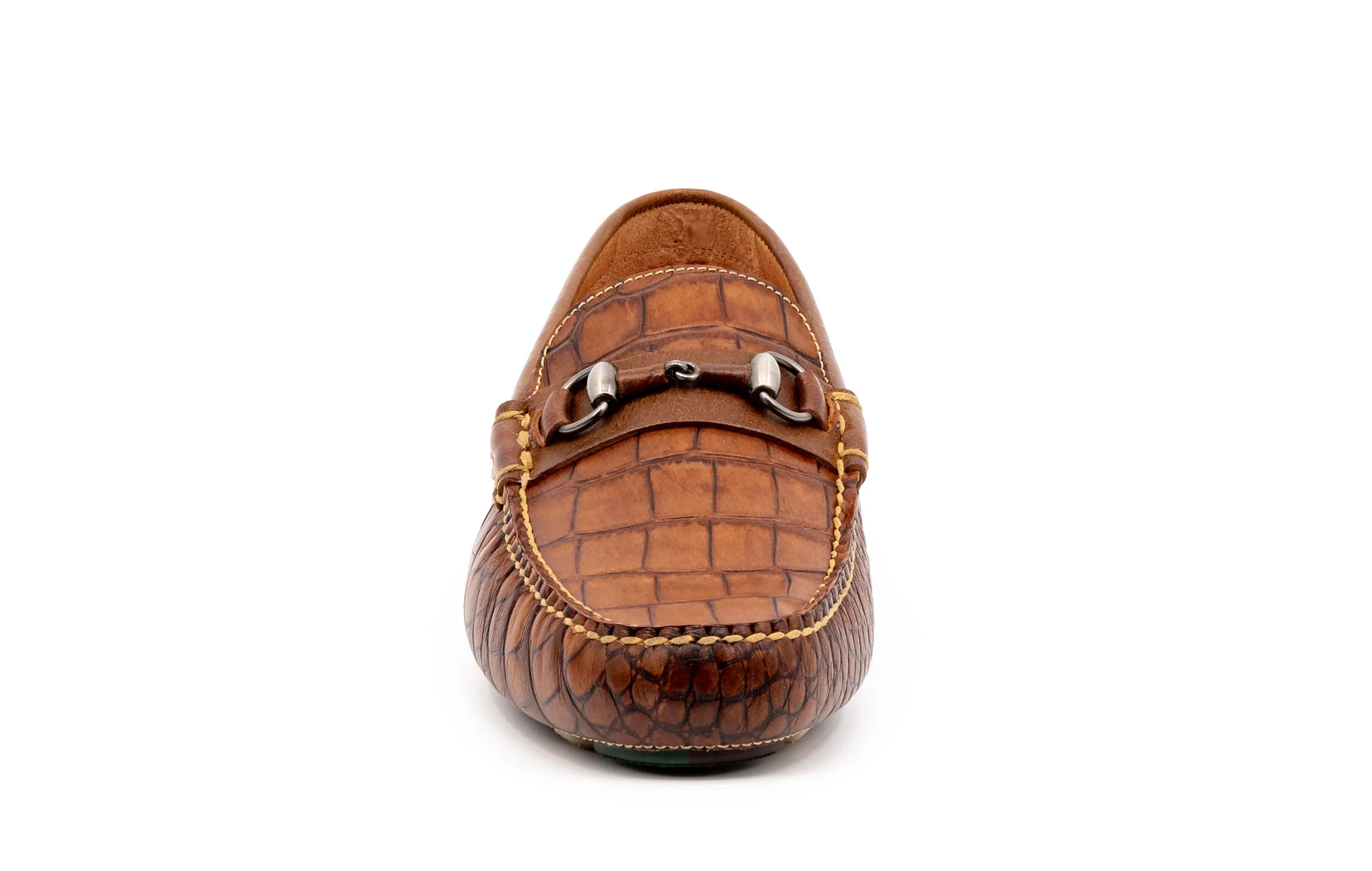 Monte Carlo Alligator Grain Horse Bit Driving Loafers - Chestnut