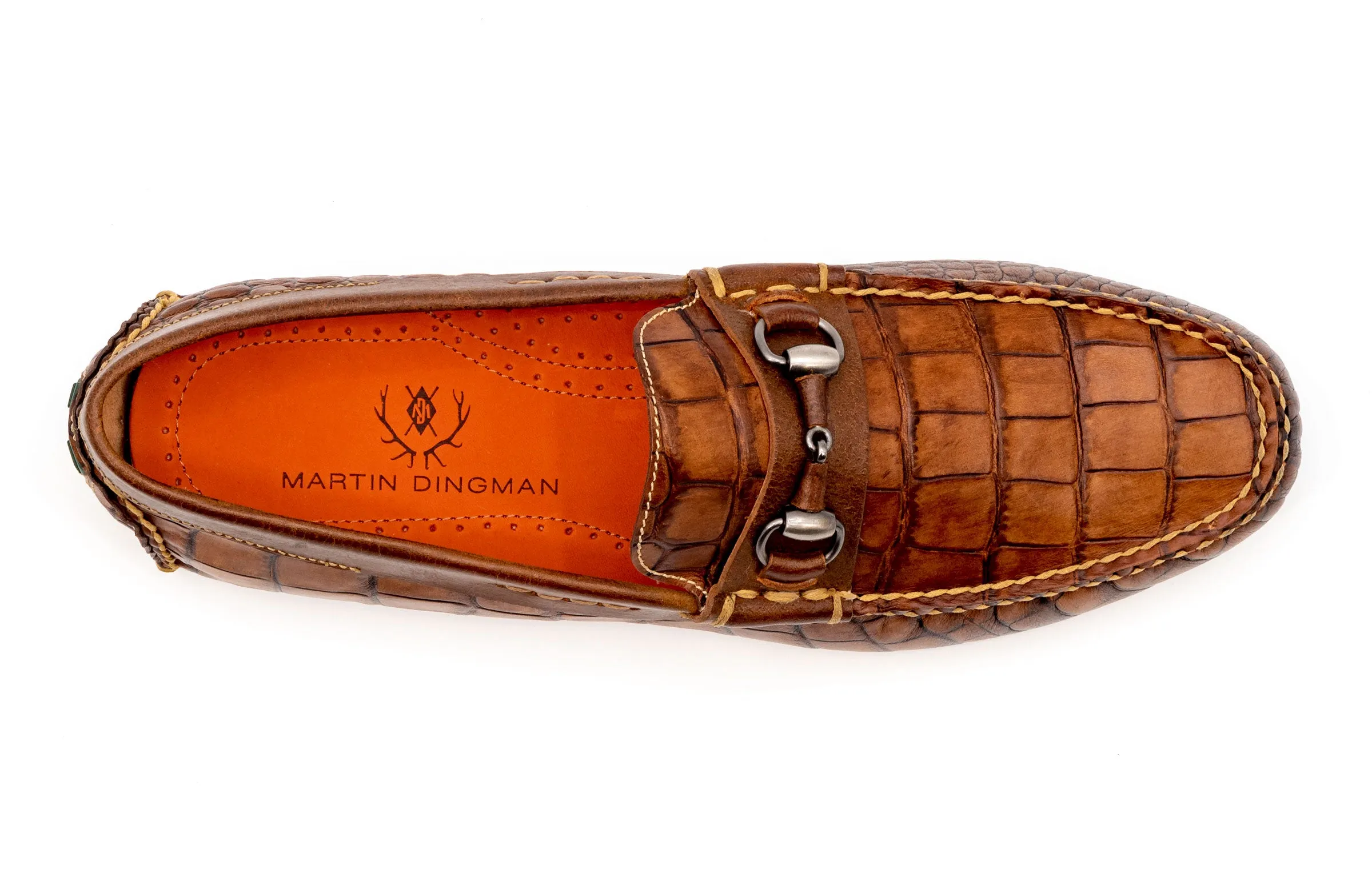 Monte Carlo Alligator Grain Horse Bit Driving Loafers - Chestnut