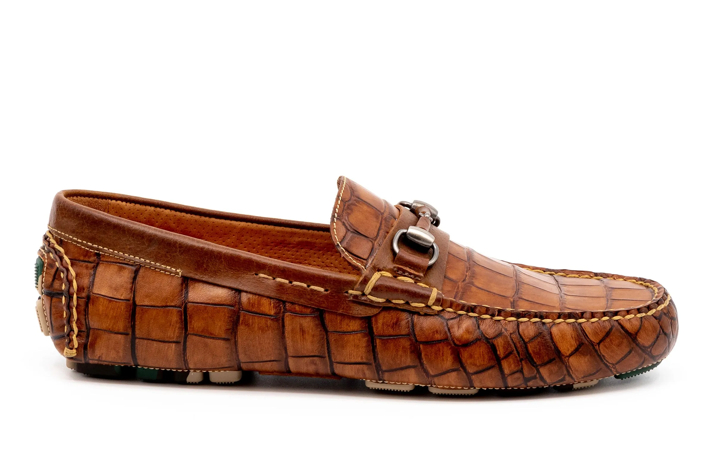 Monte Carlo Alligator Grain Horse Bit Driving Loafers - Chestnut