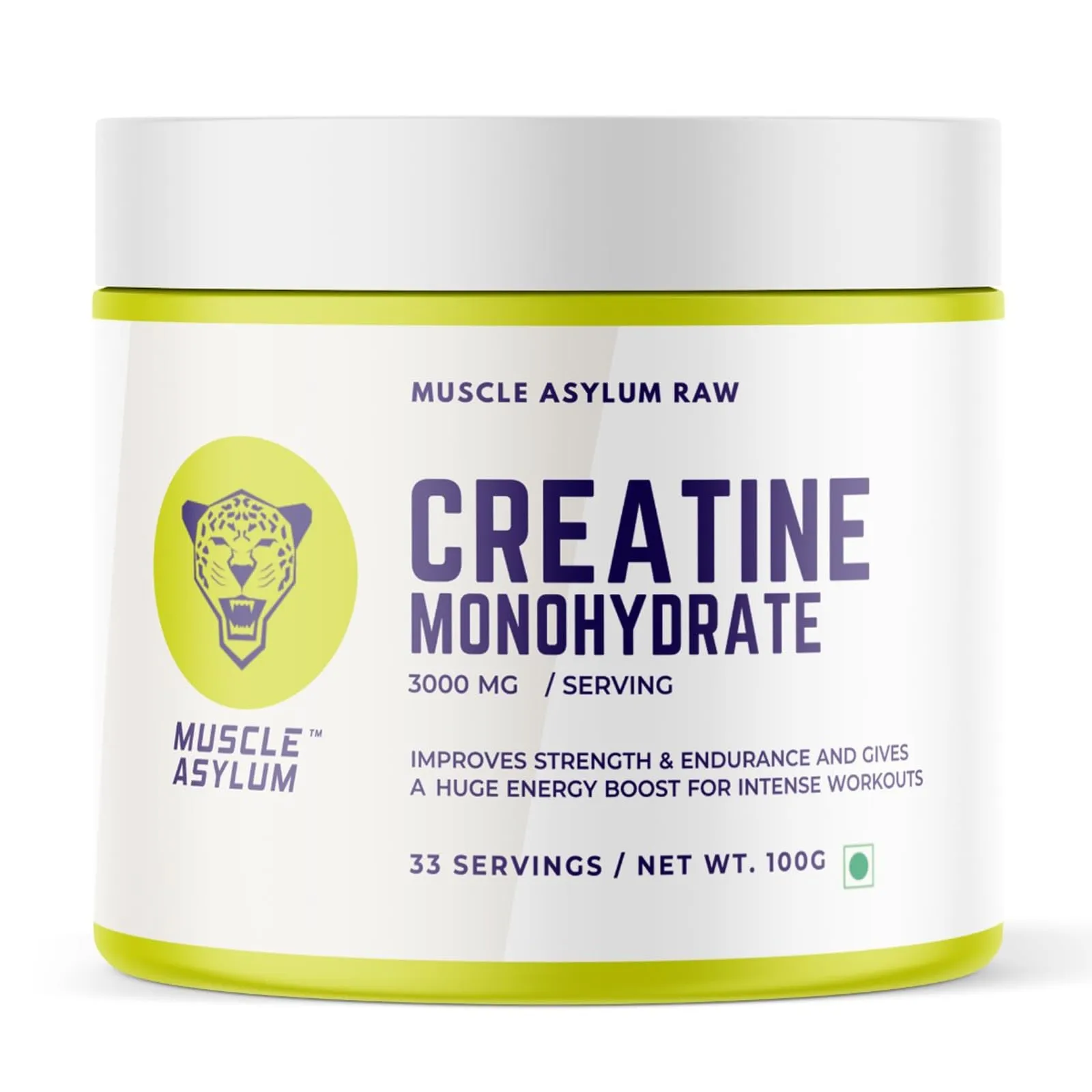 Muscle Asylum Pure Creatine Monohydrate | 100g, 33 Servings | Unflavored | With Genuine Lab Reports | Enhanced Muscle Strength & Power | Fast Recovery | Increased Muscle Mass