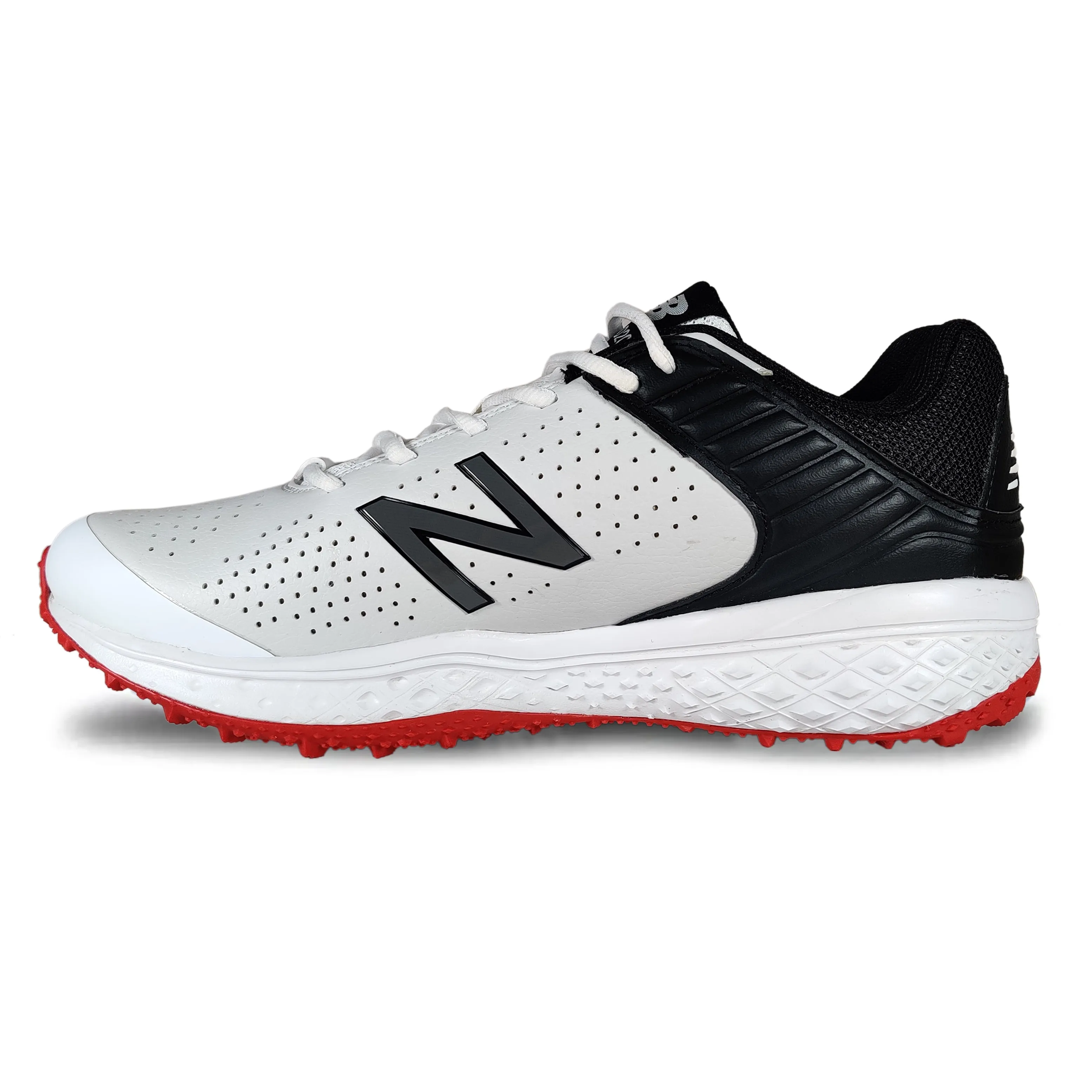 New Balance CK4020K4 Rubber Spike Cricket Shoes, White/Black/Red