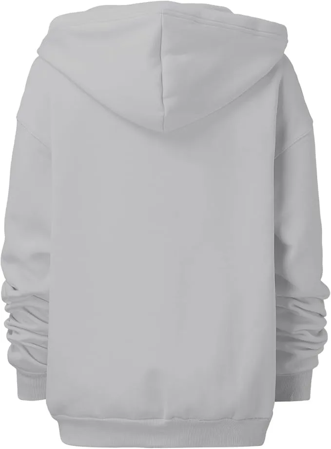 New Sz S Women's Soft Oversized with Hood Sweatshirt Long Sleeve Crewneck Ladies Athletic Hoodies Trendy Holiday Sweat Shirt Zip Up Hooded Loose Fit Sweatshirts Novelty Slouchy Cute Pullover Grey, Grey,