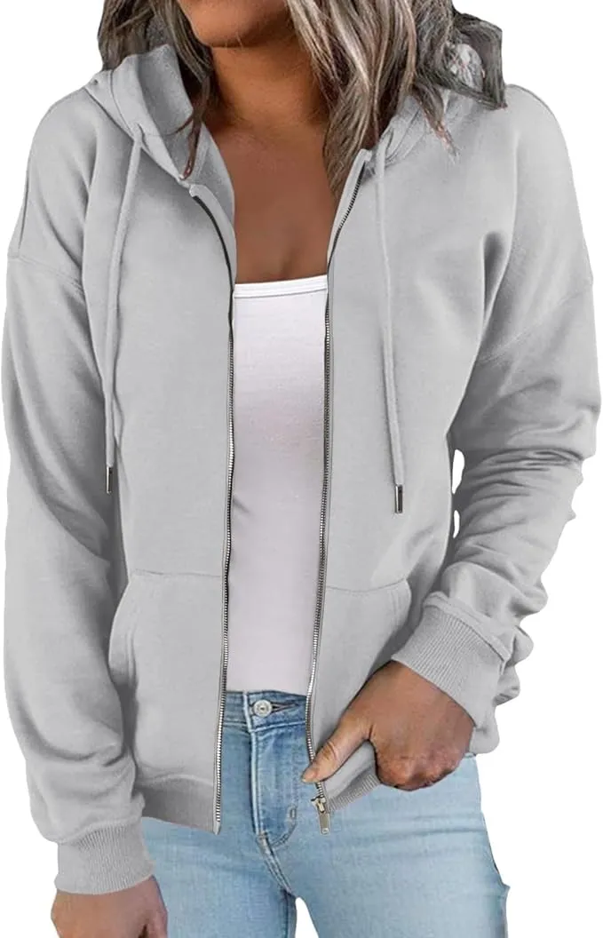 New Sz S Women's Soft Oversized with Hood Sweatshirt Long Sleeve Crewneck Ladies Athletic Hoodies Trendy Holiday Sweat Shirt Zip Up Hooded Loose Fit Sweatshirts Novelty Slouchy Cute Pullover Grey, Grey,