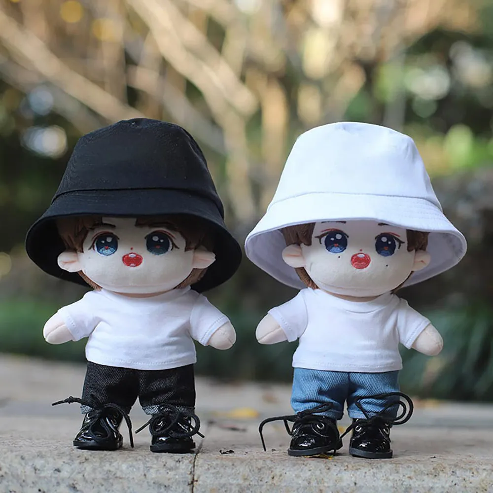 niannyyhouse 10cm 15cm 20cm Doll Clothes Hat T-shirts Jeans Leather Shoes Fisherman's Hat Set Stuffed Plush Toy Accessories