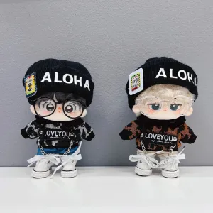 niannyyhouse 10cm Plush Doll Clothes Leopard Print Set Hat Hoodie Jeans Canvas Shoes Glasses Doll Accessories