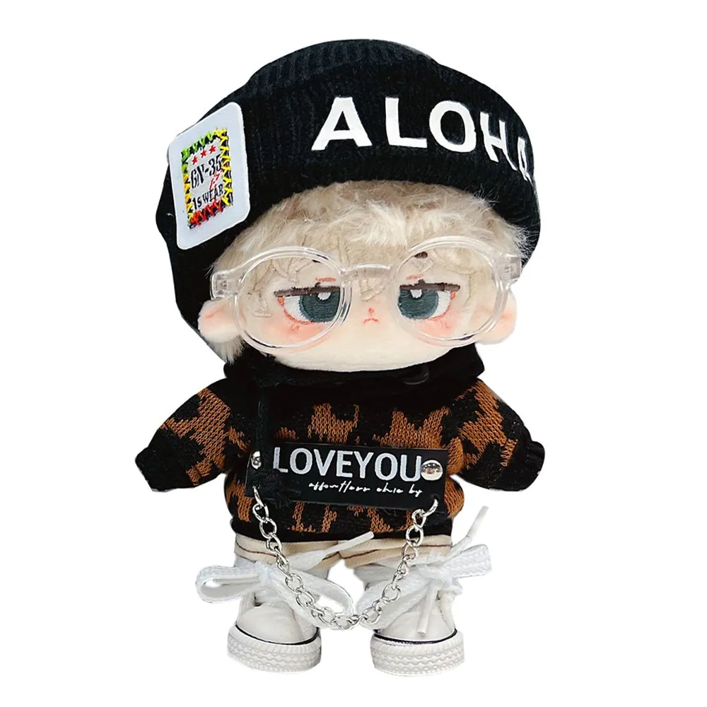 niannyyhouse 10cm Plush Doll Clothes Leopard Print Set Hat Hoodie Jeans Canvas Shoes Glasses Doll Accessories