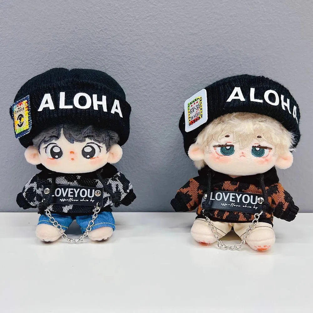 niannyyhouse 10cm Plush Doll Clothes Leopard Print Set Hat Hoodie Jeans Canvas Shoes Glasses Doll Accessories