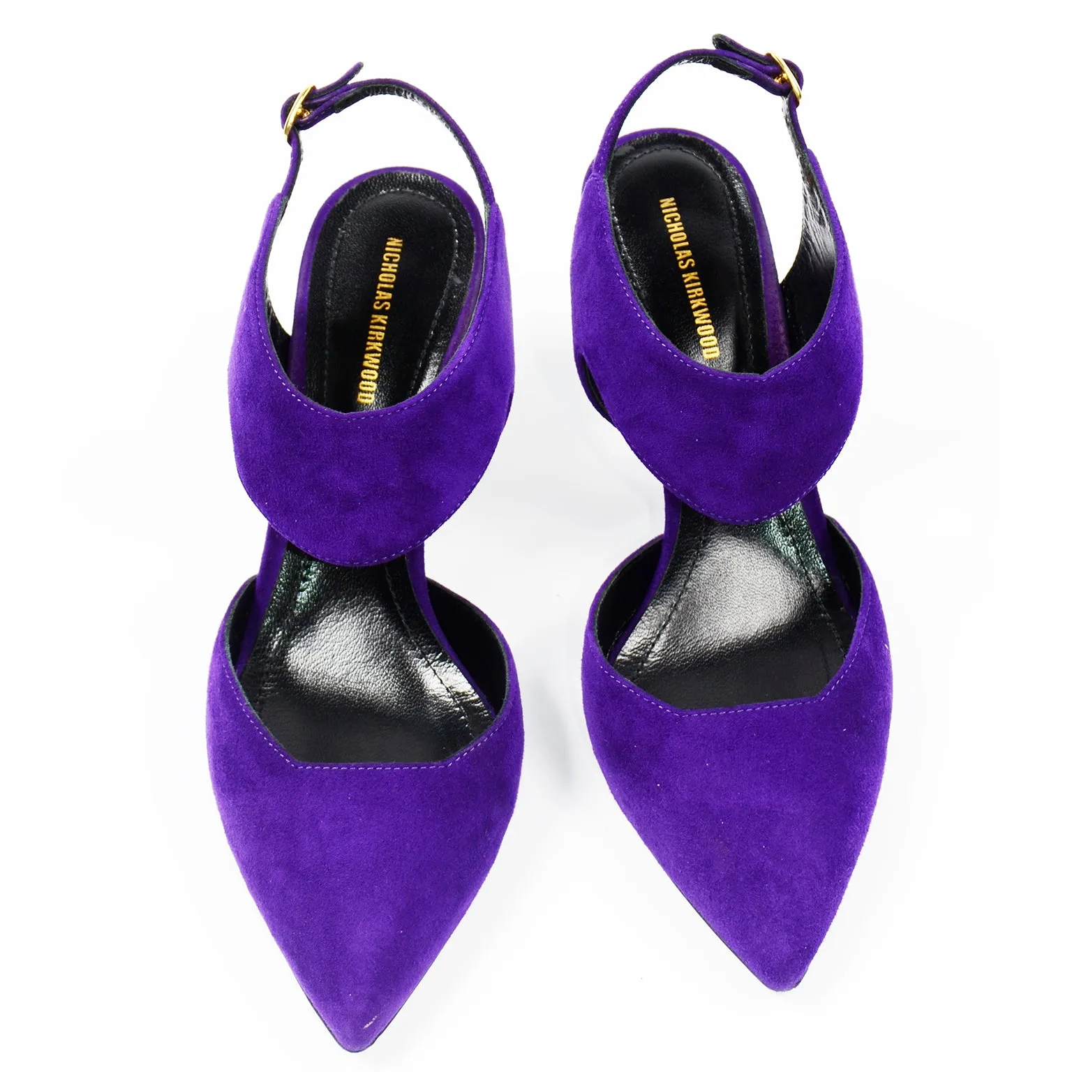 Nicholas Kirkwood Shoes Purple Suede Pointed Toe Slingback Heels