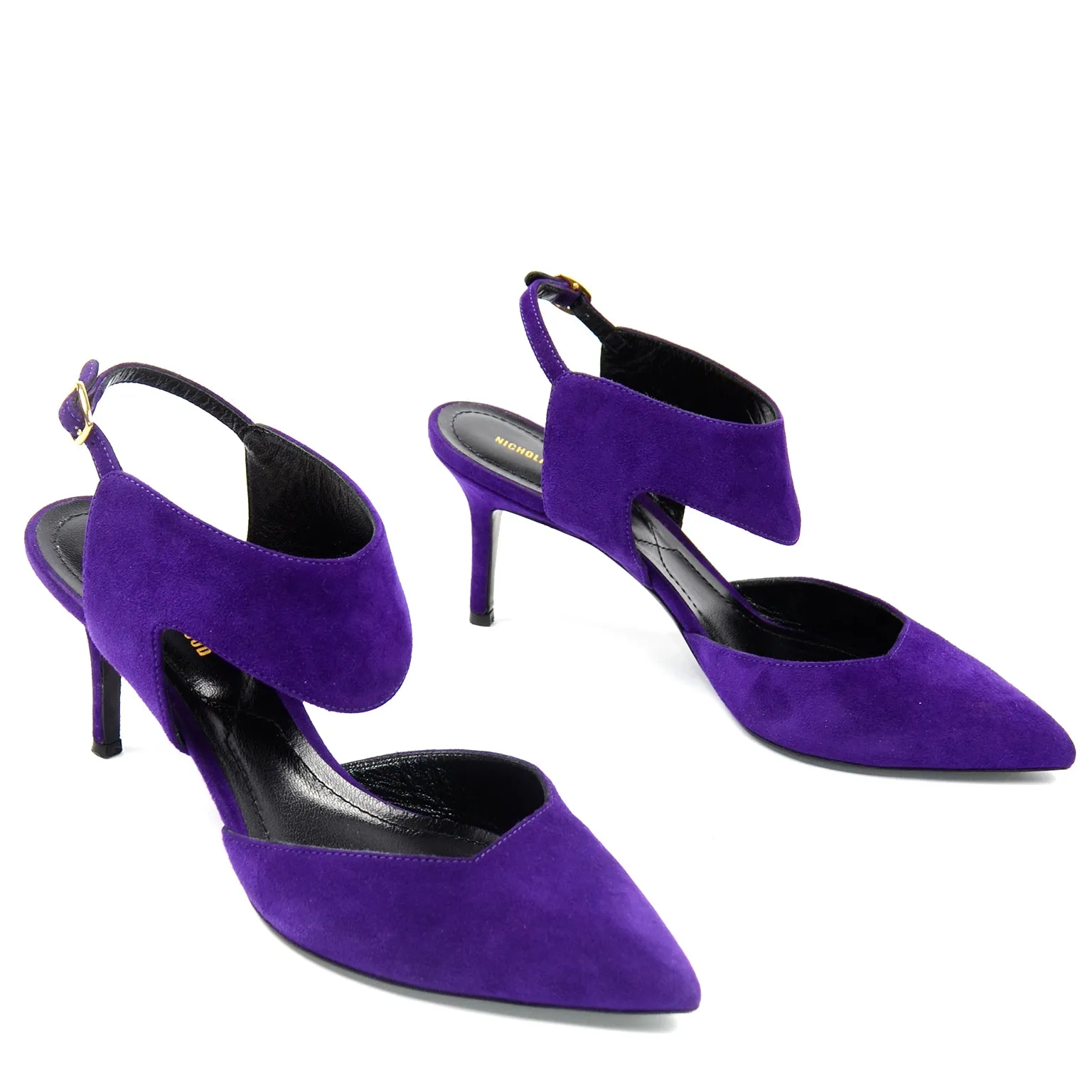 Nicholas Kirkwood Shoes Purple Suede Pointed Toe Slingback Heels