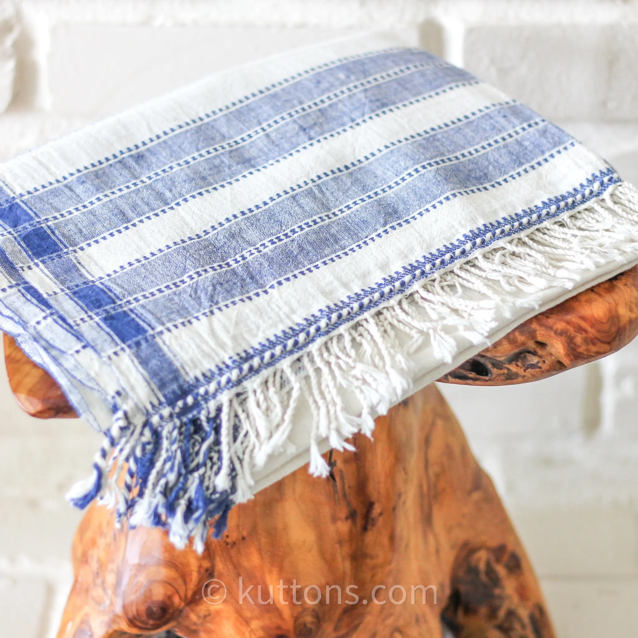 Organic Cotton Wrap with Tassels - Handwoven Genetically Pure Organic Kala Cotton Scarf | White, 23"x76" (multiple designs)