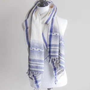 Organic Cotton Wrap with Tassels - Handwoven Genetically Pure Organic Kala Cotton Scarf | White, 23"x76" (multiple designs)