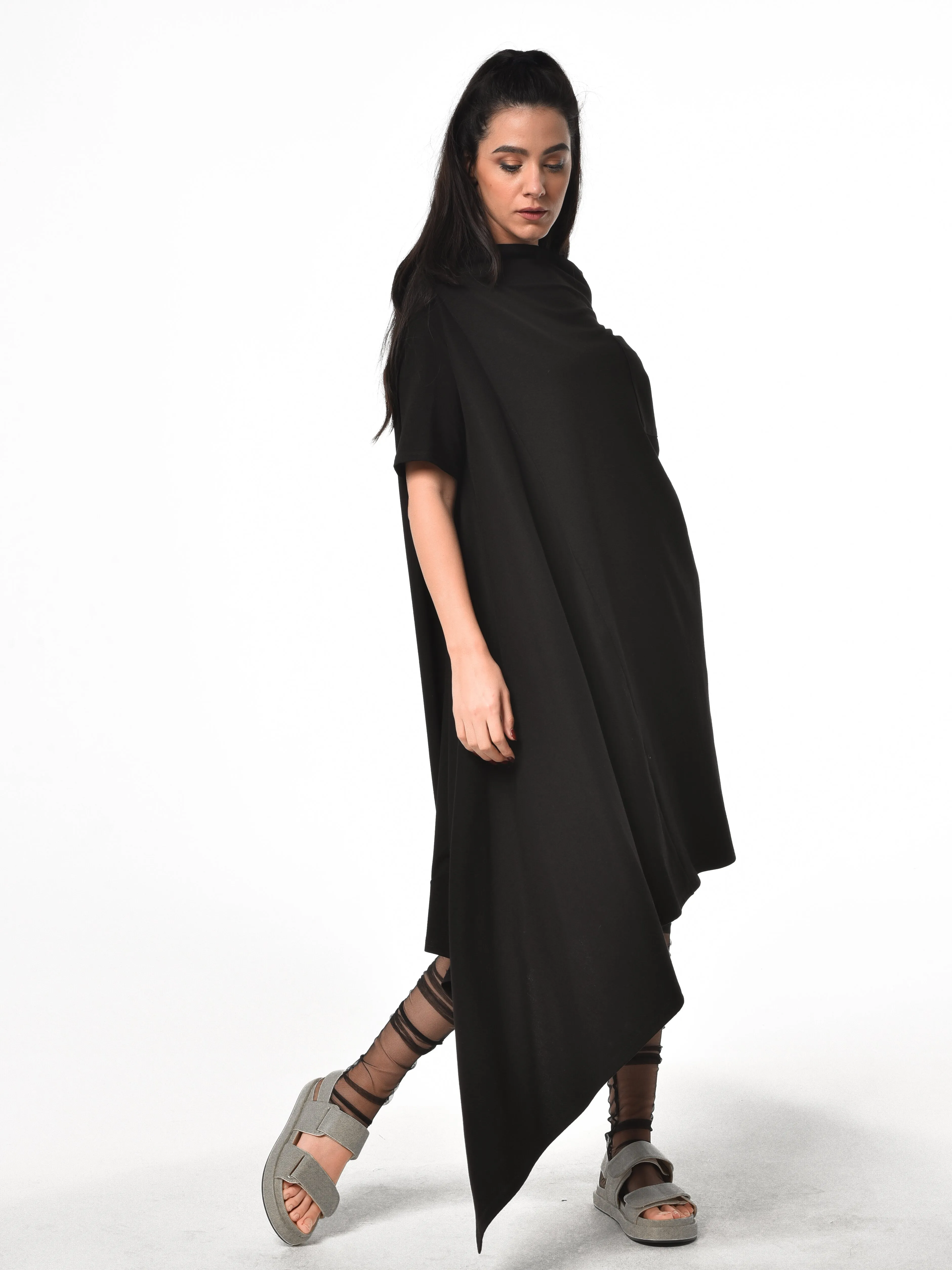 Oversize Open Shoulder Black Dress