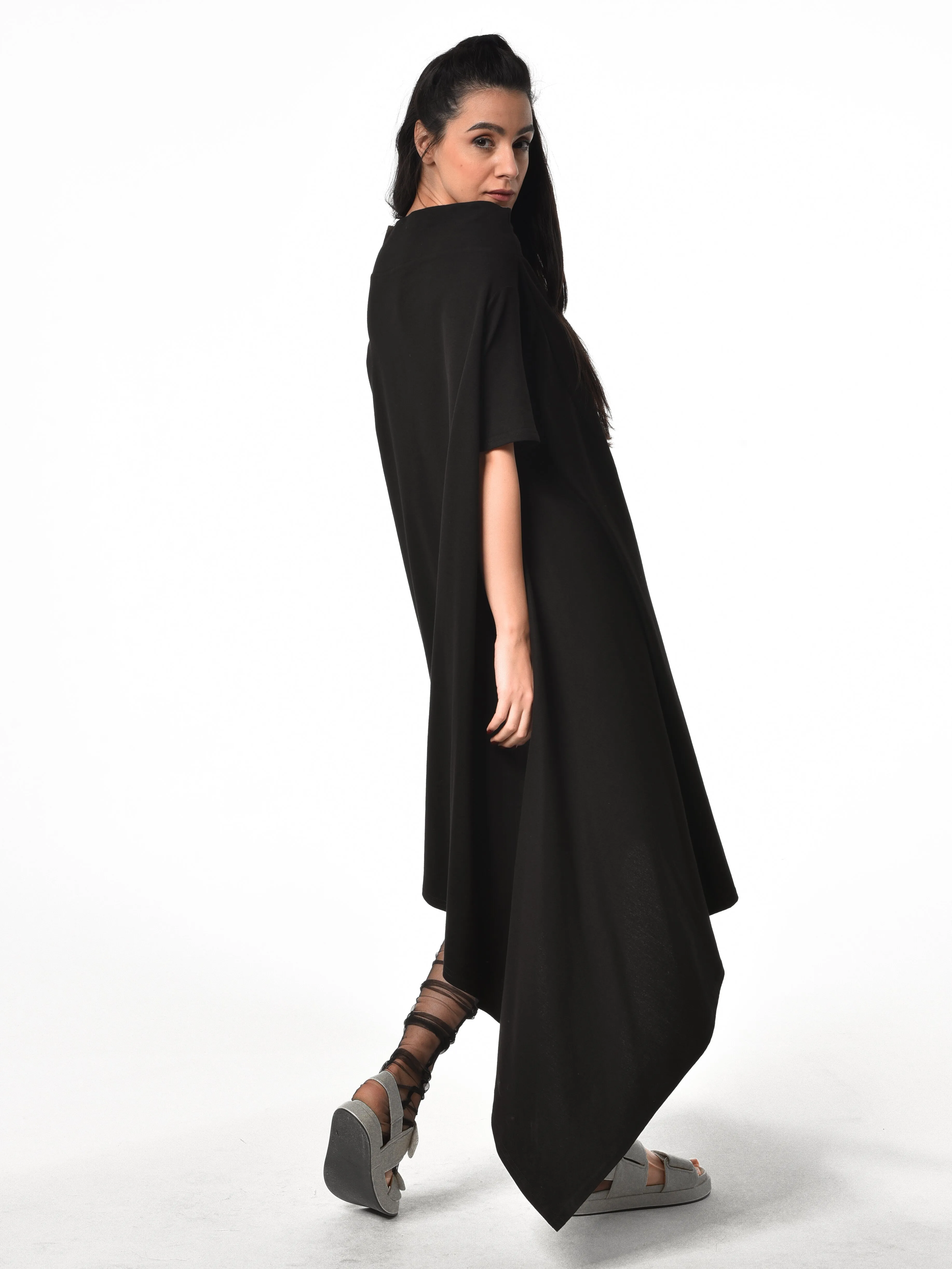 Oversize Open Shoulder Black Dress