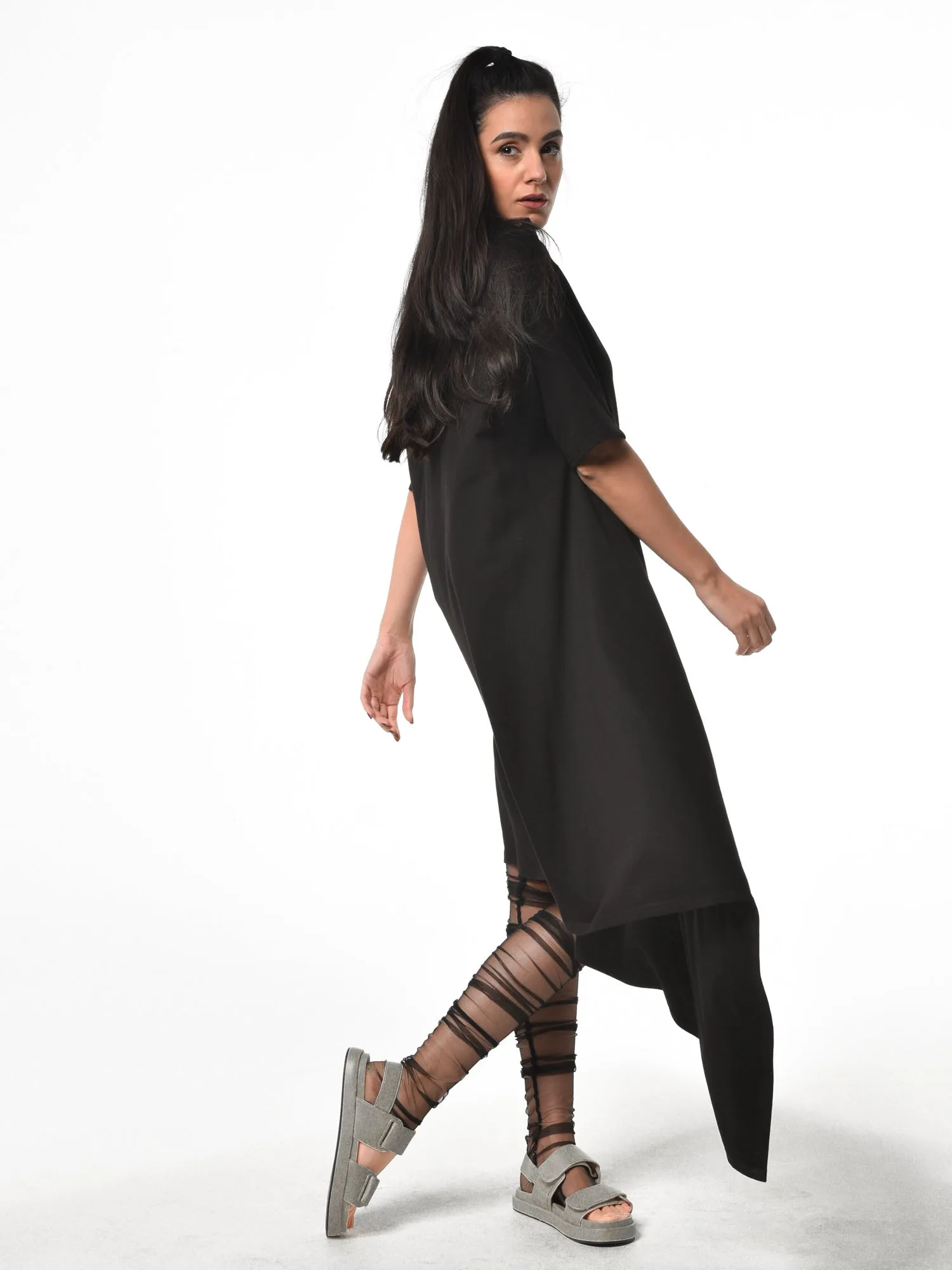 Oversize Open Shoulder Black Dress