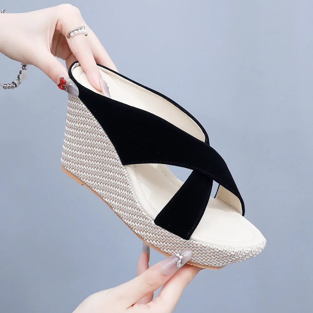 Peep Toe Platform Slip On Wedges Sandals