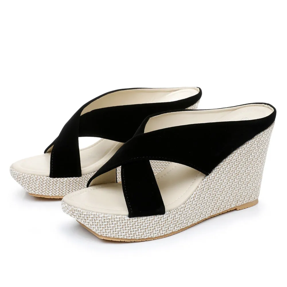 Peep Toe Platform Slip On Wedges Sandals