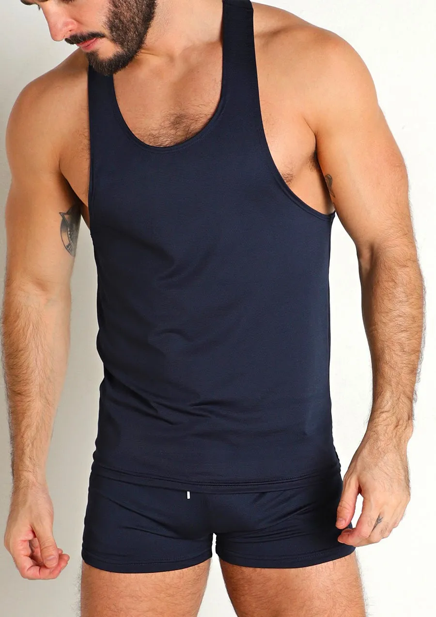 Pique Mesh Performance Workout Tank Top (Navy)