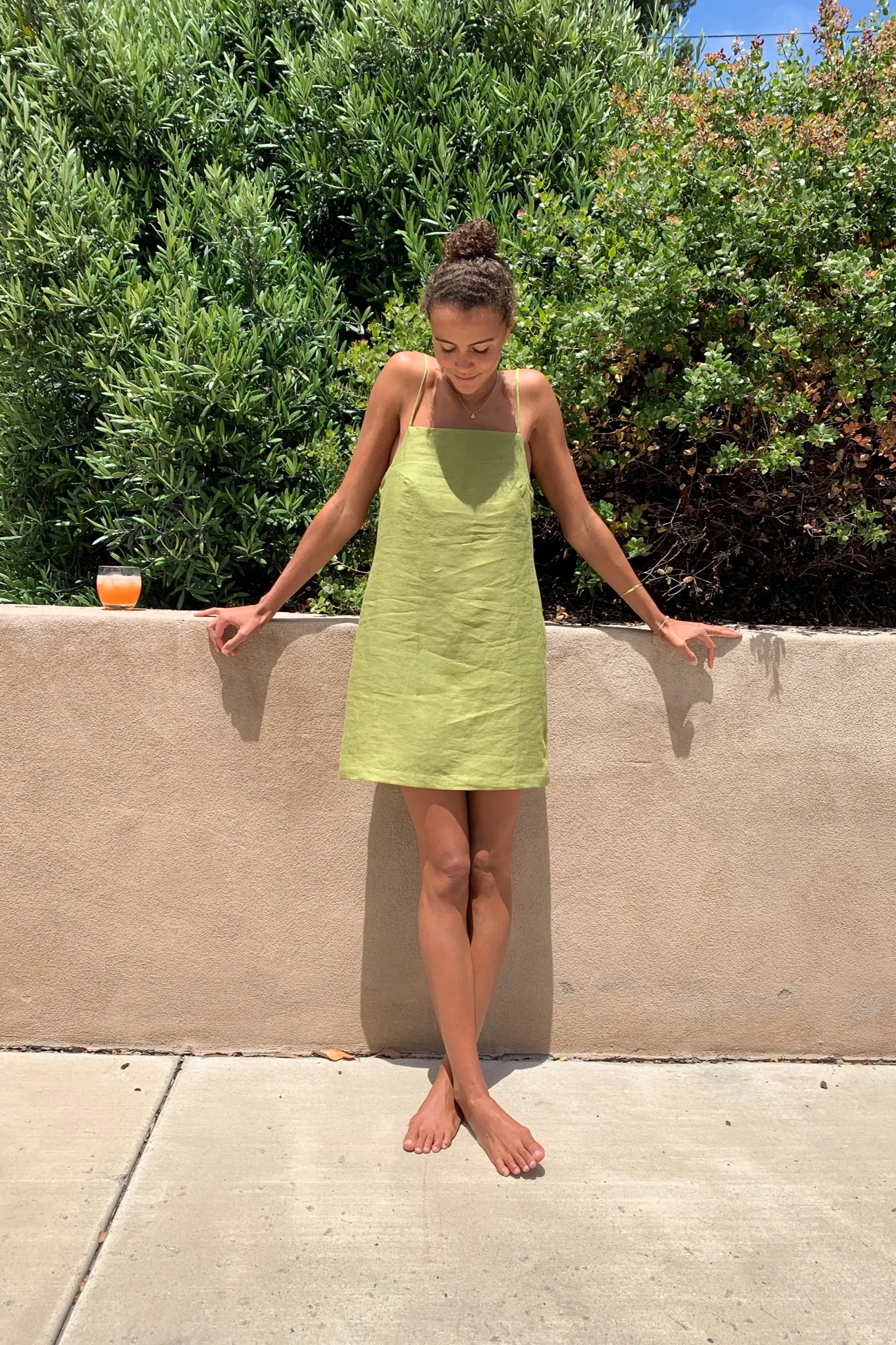 Pistachio Linen Apron Mini Dress