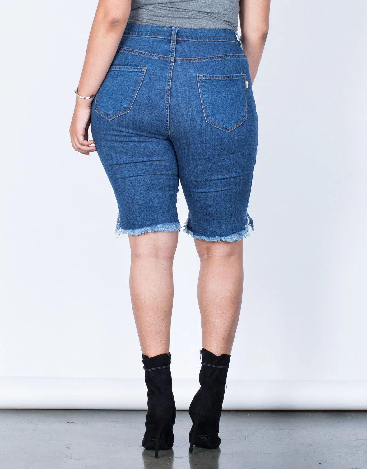 Plus Size Torn and Destroyed Bermuda Shorts