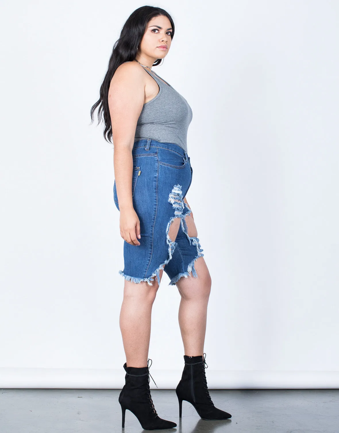 Plus Size Torn and Destroyed Bermuda Shorts