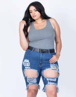 Plus Size Torn and Destroyed Bermuda Shorts