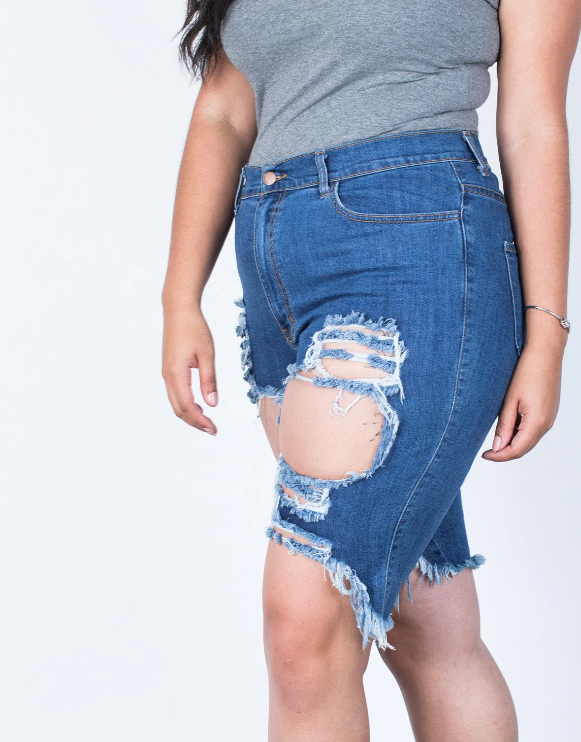 Plus Size Torn and Destroyed Bermuda Shorts