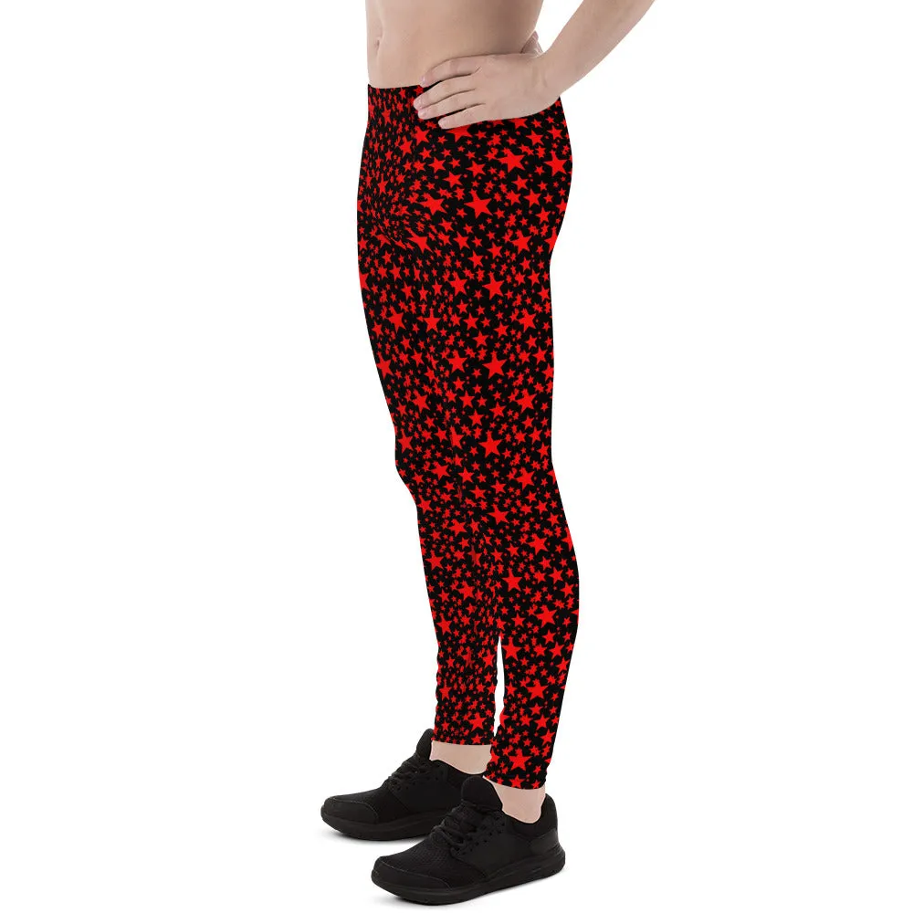 Red Star Print Meggings, Black Red Hot Premium Quality Men's Leggings- Made in USA/EU