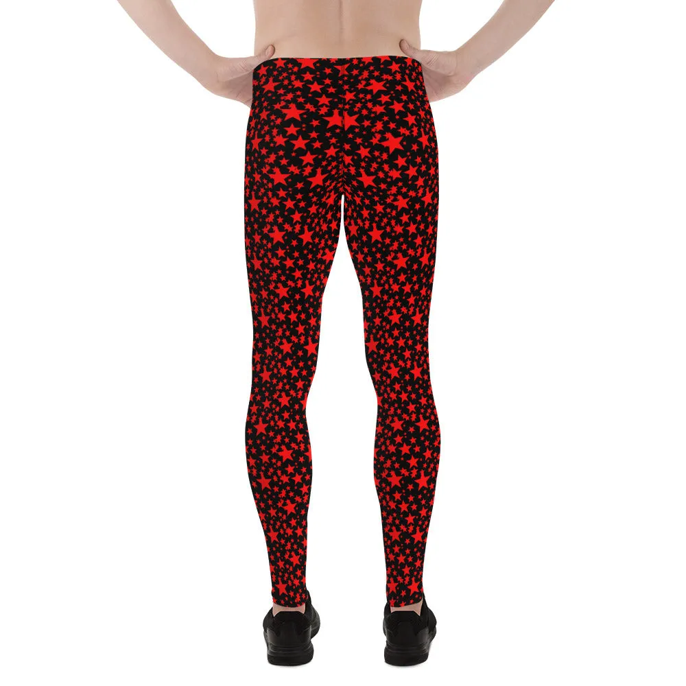 Red Star Print Meggings, Black Red Hot Premium Quality Men's Leggings- Made in USA/EU