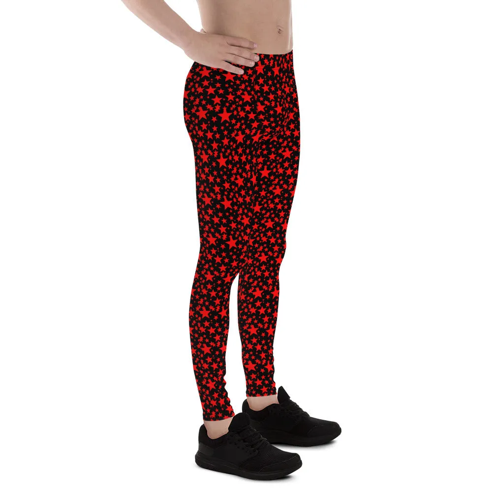 Red Star Print Meggings, Black Red Hot Premium Quality Men's Leggings- Made in USA/EU