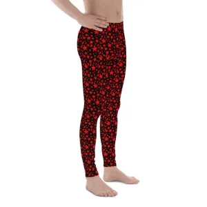 Red Star Print Meggings, Black Red Hot Premium Quality Men's Leggings- Made in USA/EU