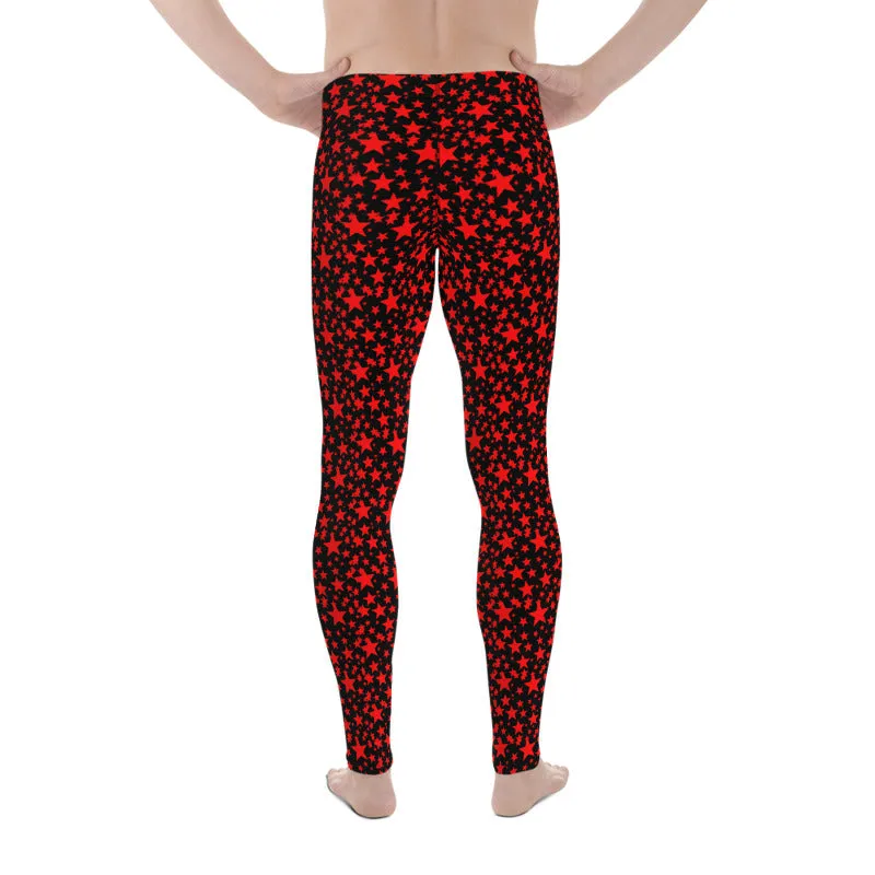 Red Star Print Meggings, Black Red Hot Premium Quality Men's Leggings- Made in USA/EU