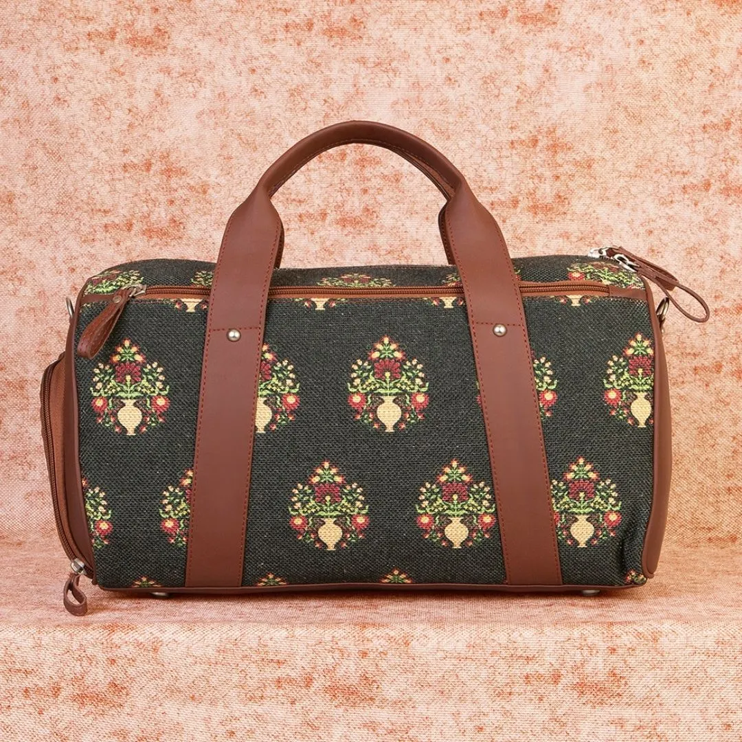 Royal Green Mogra Print Medium Duffel Bag